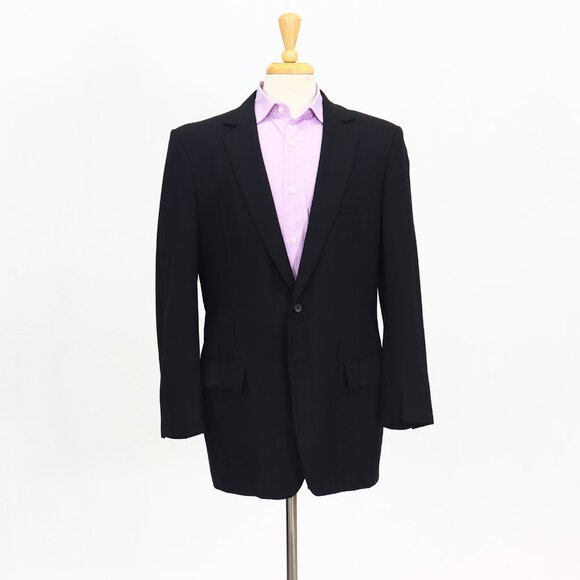 Bespoke 44R Black Blazer Sport Coat Jacket 2-Button Solid Y652